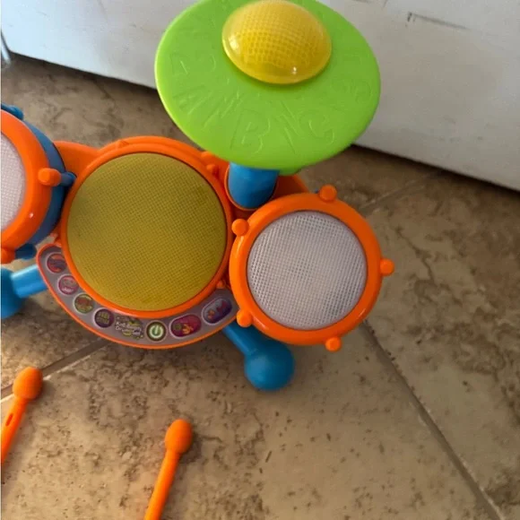 Kids Beat Colorful Kids Electronic Drum Set with Orange Green Accents Toddler - Picture 4 of 6